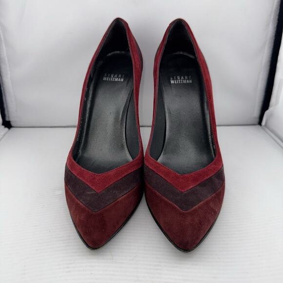 STUART WEITZMAN AUTH Womens Red Leather Suede Pumps Shoes Size 8M pointed toes - Picture 8 of 16